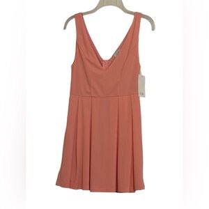 TOBI V-Neck Mini Pink Pleated Dress